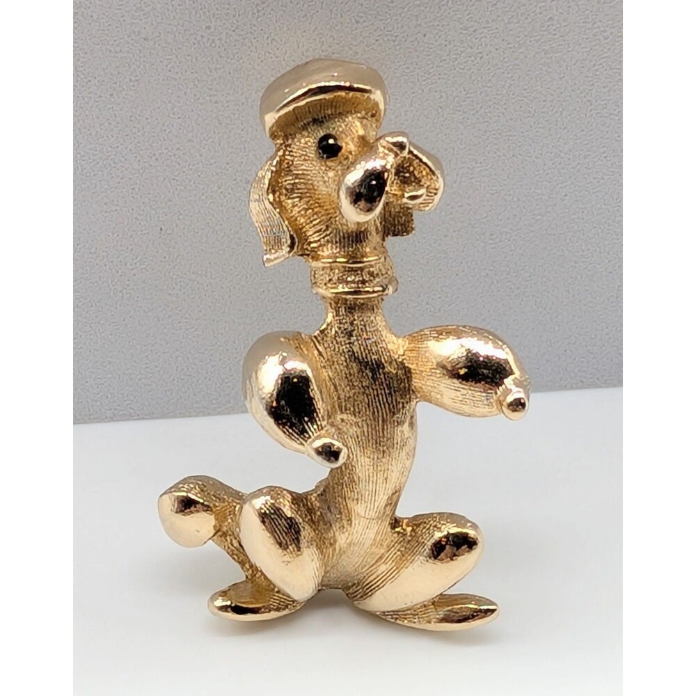 VTG. Sarah Coventry "FRENCHIE" Brushed Gold Tone Poodle Dog Brooch Pin